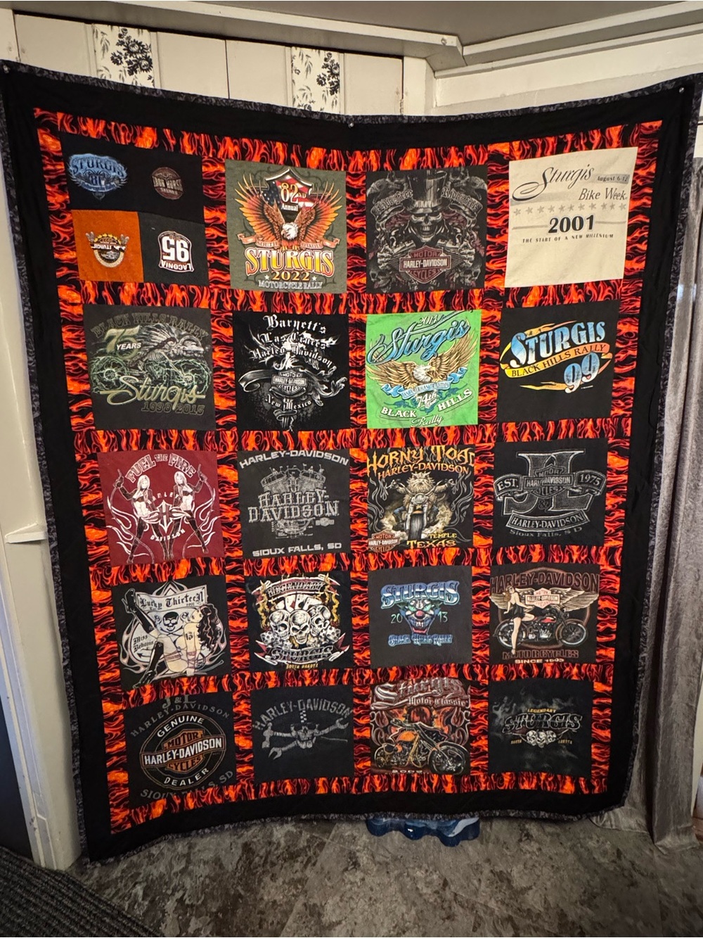 Harley-Davidson Black Quilt with Orange Flame Sashing